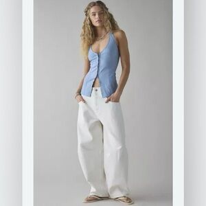 Urban Outfitters UO Sari Seamed Linen-Blend Halter Vest Top Neutral Womens NWT